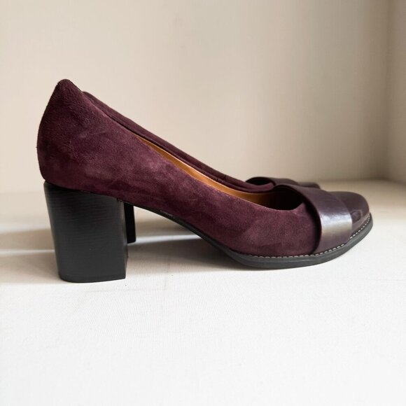 Clarks Artisan Burgundy Purple Stacked Heel Heels 9.5 - Picture 2 of 11